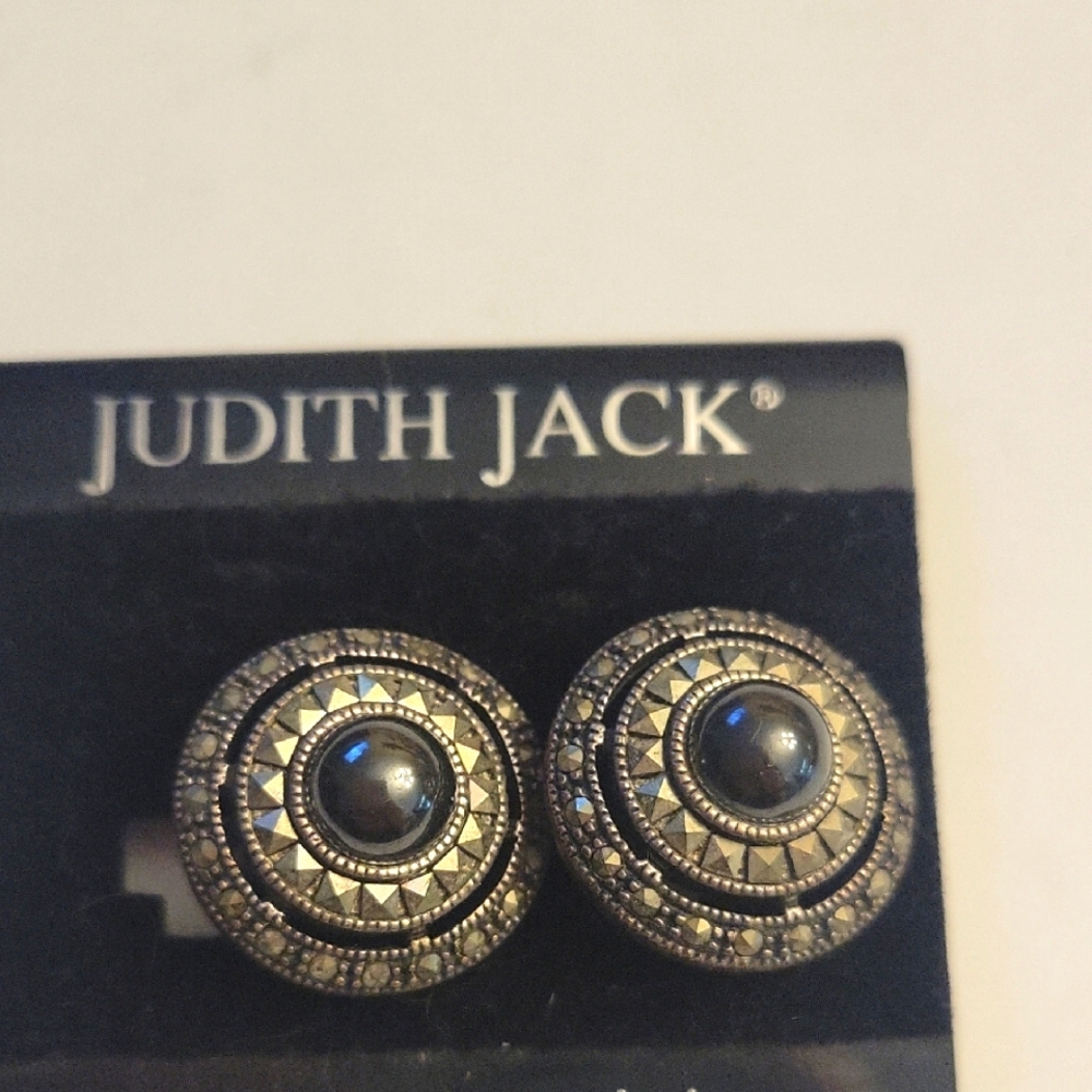 Judith Jack Silver and Black Stud Earrings